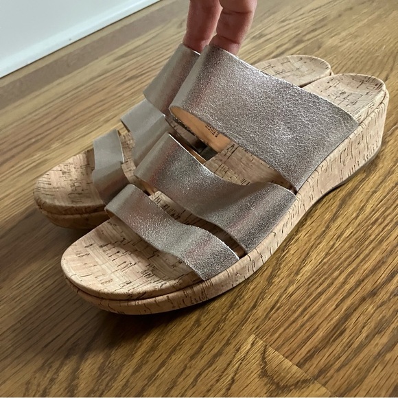Kork-Ease Menzie Wedge Triple Strap Slide Sandal In Metallic Silver Leather (10) - Picture 2 of 7